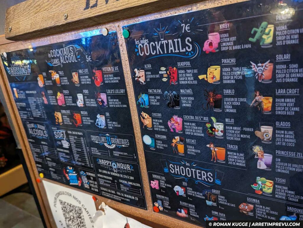 La carte du bar Geek Game Over à Nantes